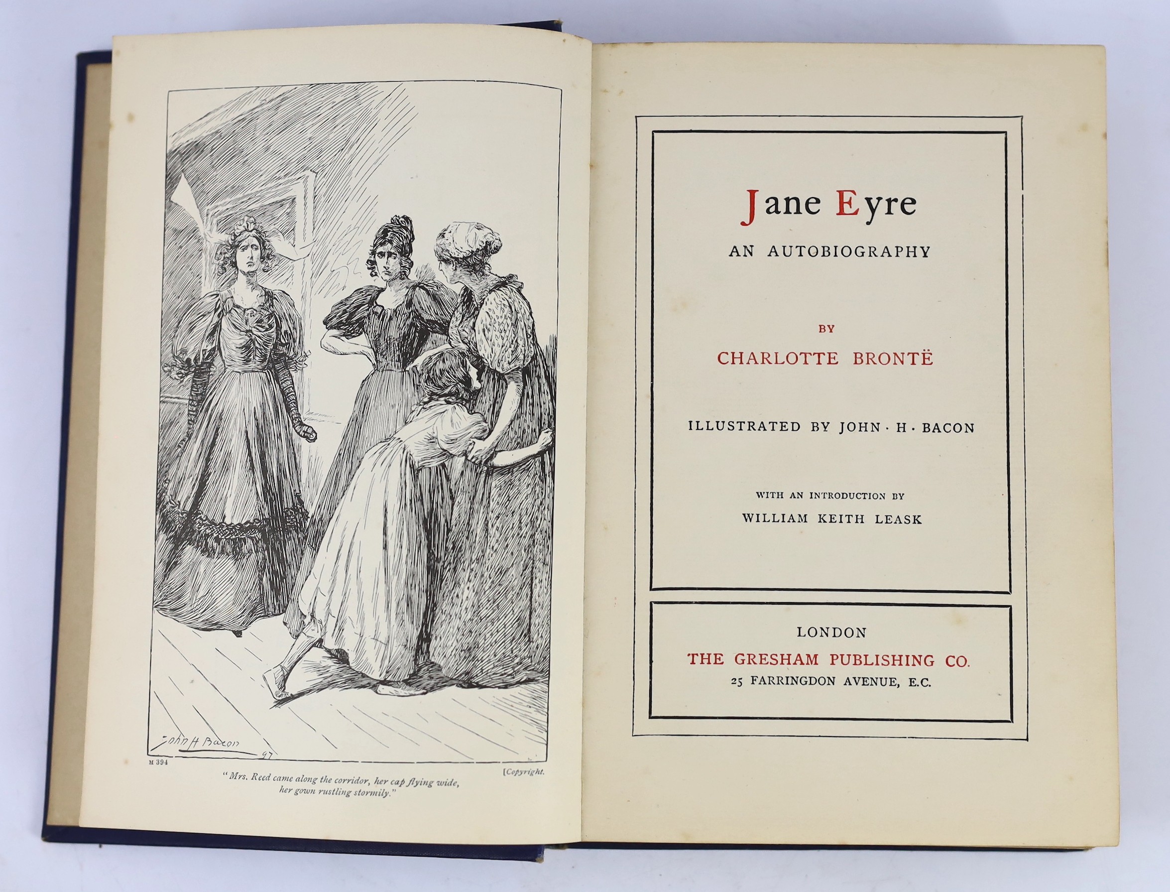 Art Nouveau Peacock bindings by Talwin Morris (1865-1911) - Austen, Jane - Pride and Prejudice, illustrated by Christiana Hammond; Bronte, Charlotte - Jane Eyre, illustrated by John. H. Bacon; Kingsley, Charles - Westwar